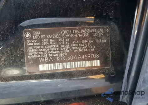 2010 BMW 328 Xi z USA, uszkodzony, nr VIN WBAPK7C50AA459708